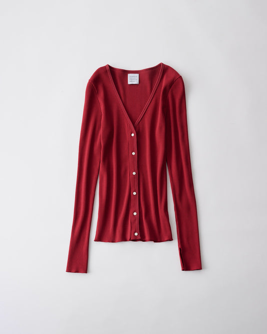 FRESCA-ZERO THICK RIB V NECK CARDIGAN - CHERRY RED