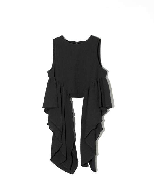 GATHER SIDE BLOUSE - BLACK