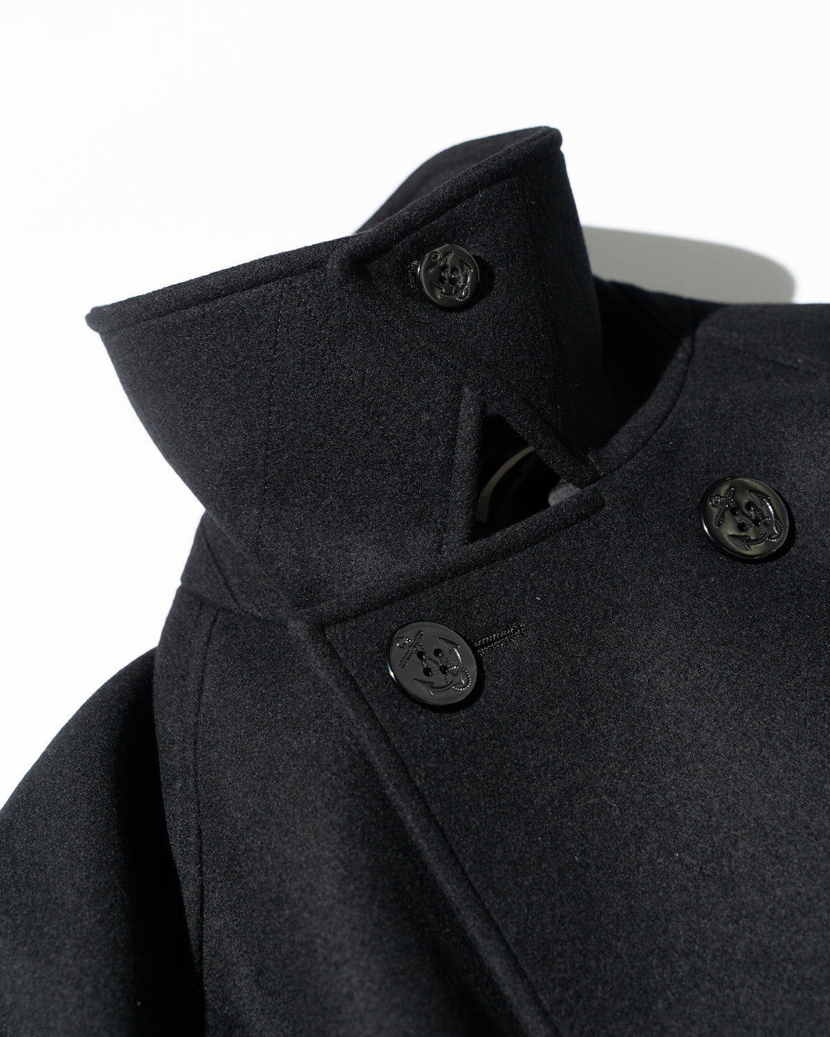 WOOL RAGLAN PEA COAT - BLACK