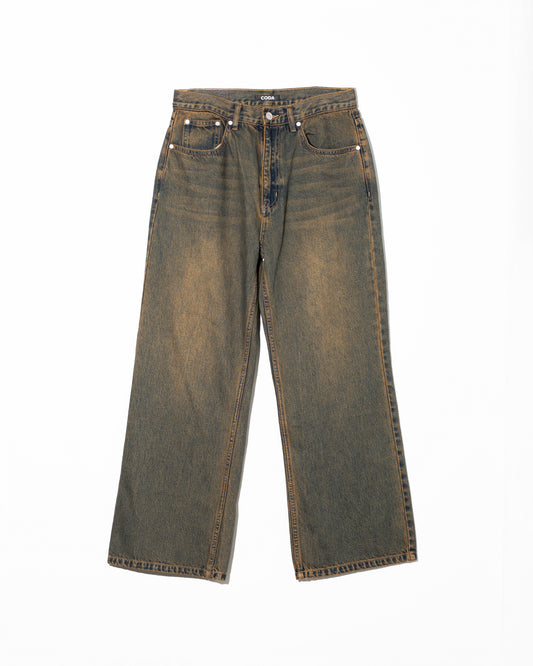 BLACK BROWN WASH BREAK CUT FLARED JEANS - BLACK BROWN WASH