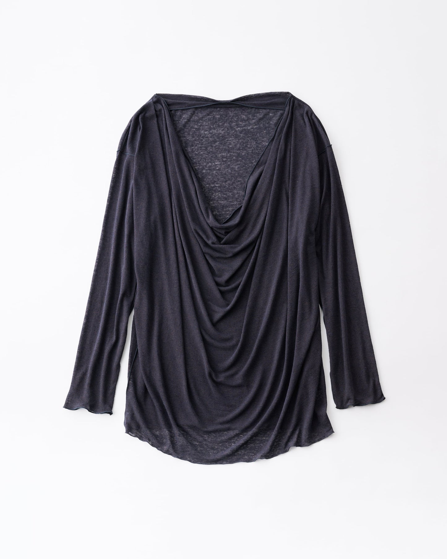 LINEN COVERED POLYESTER CORE FINE JERSEY DRAPED LONG SLEEVEPULL OVER - CHARCOAL GRAY