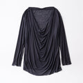 LINEN COVERED POLYESTER CORE FINE JERSEY DRAPED LONG SLEEVEPULL OVER - CHARCOAL GRAY