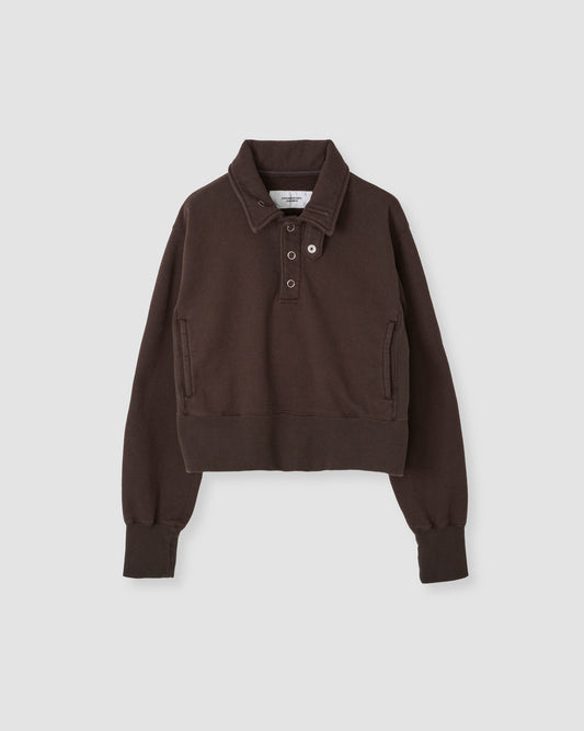 FROSTING COTTON FLEECE SNAP COLLAR PULLOVER - BROWN