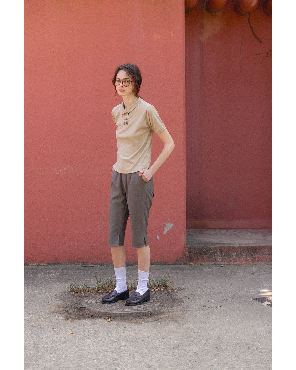 ASYMME POLO WITH TAB - BEIGE