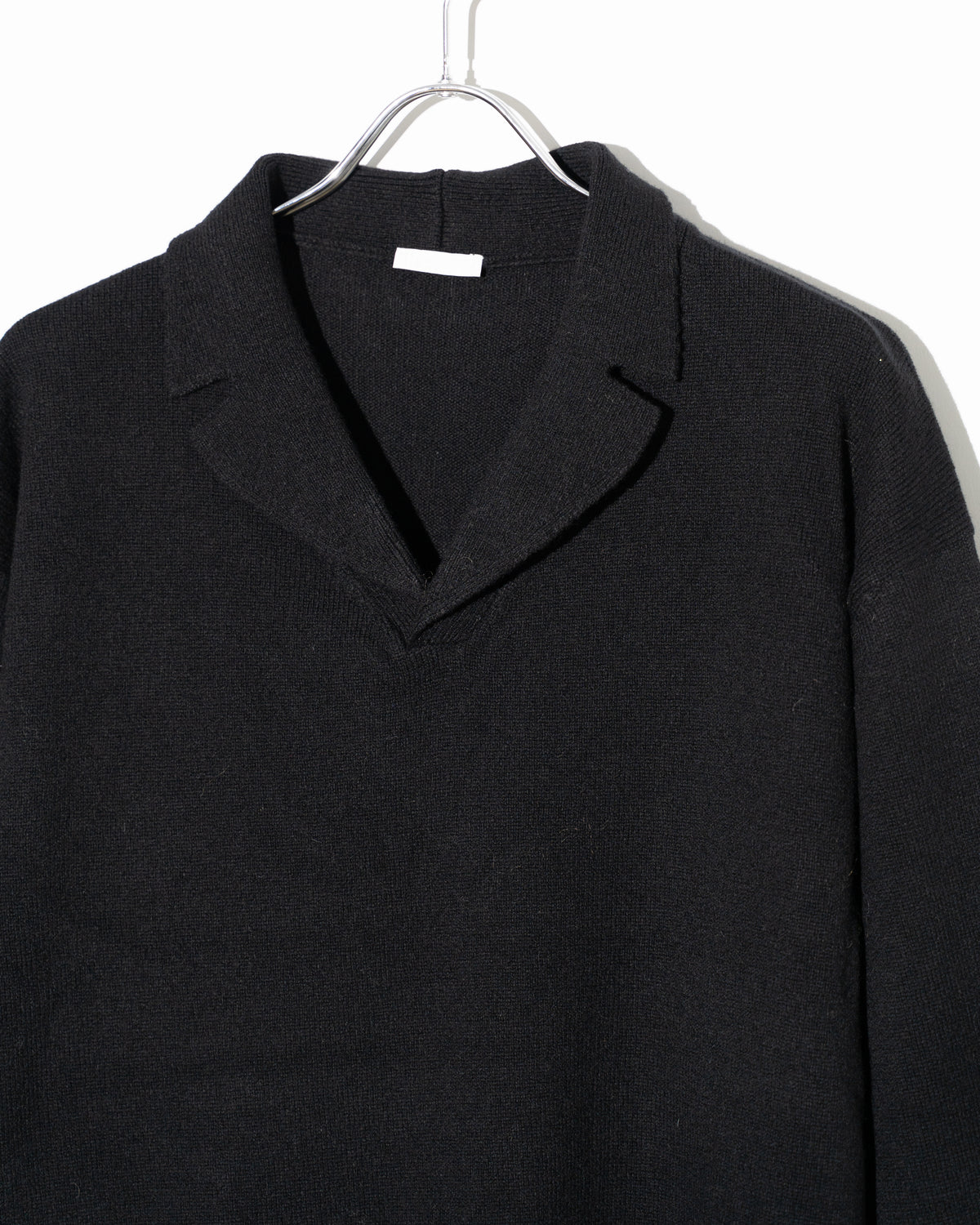 WOOL OPEN COLLAR KNIT SHIRTS - BLACK
