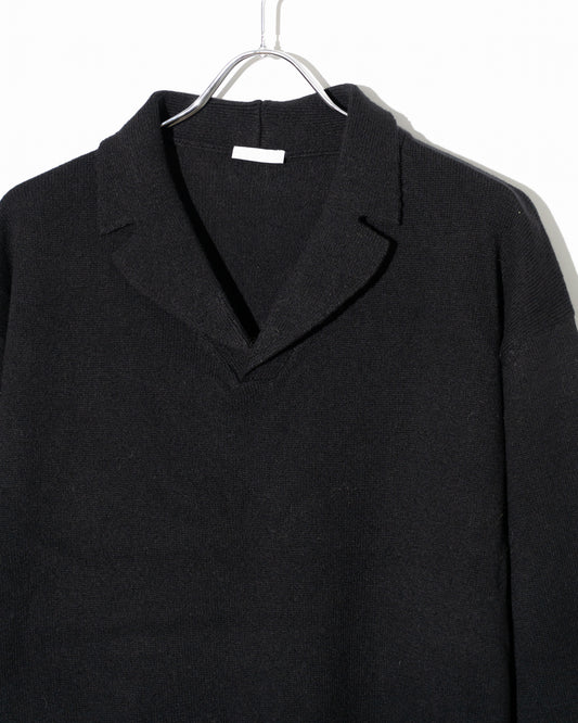 WOOL OPEN COLLAR KNIT SHIRTS - BLACK