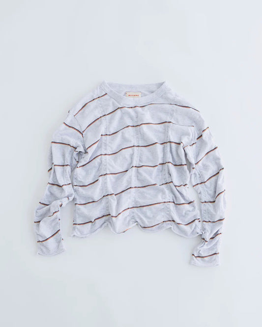 TUCKED JACQUARD BORDER PULLOVER - HEATHER GRAY