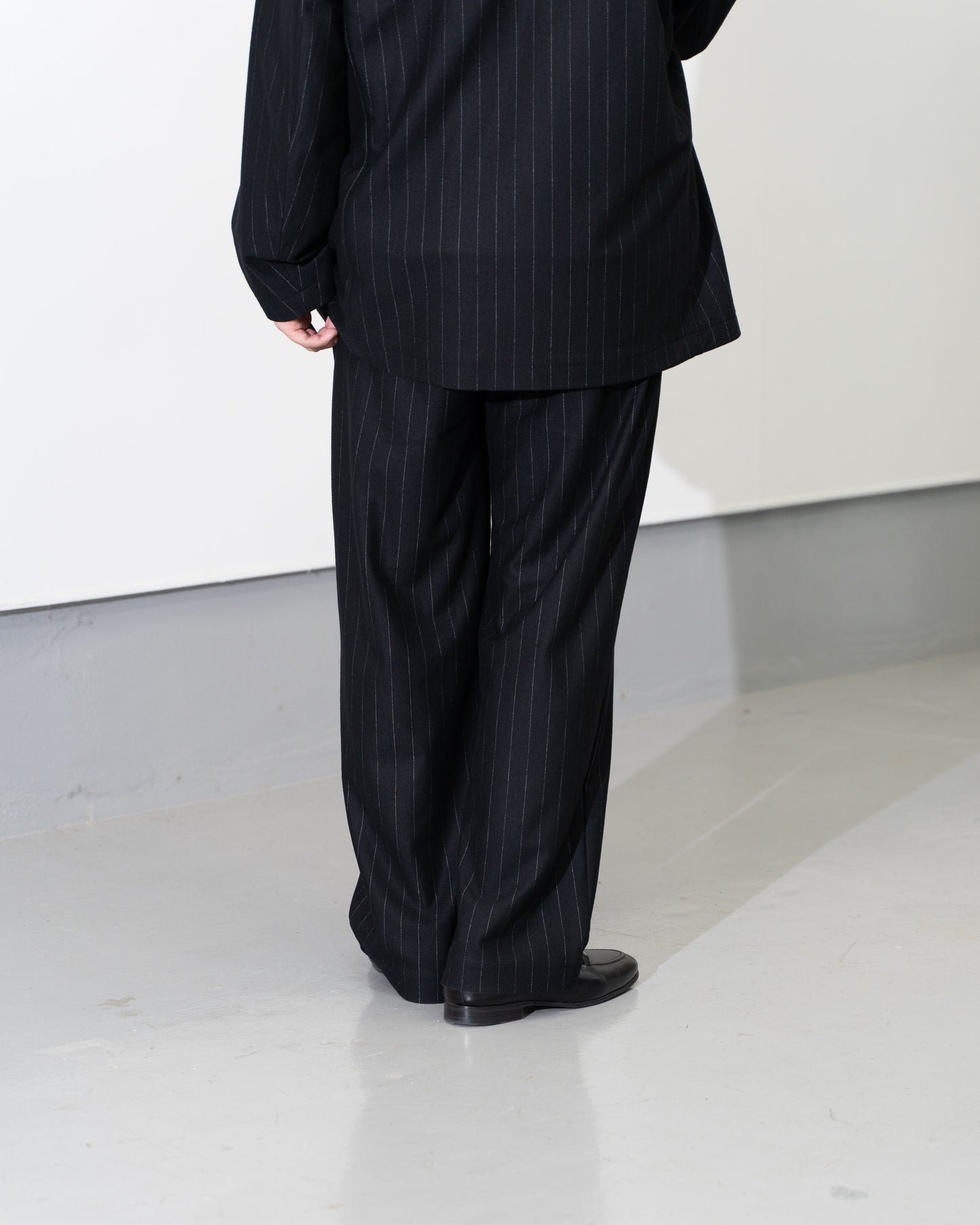 36G WOOL STRIPE TROUSER - BLACK