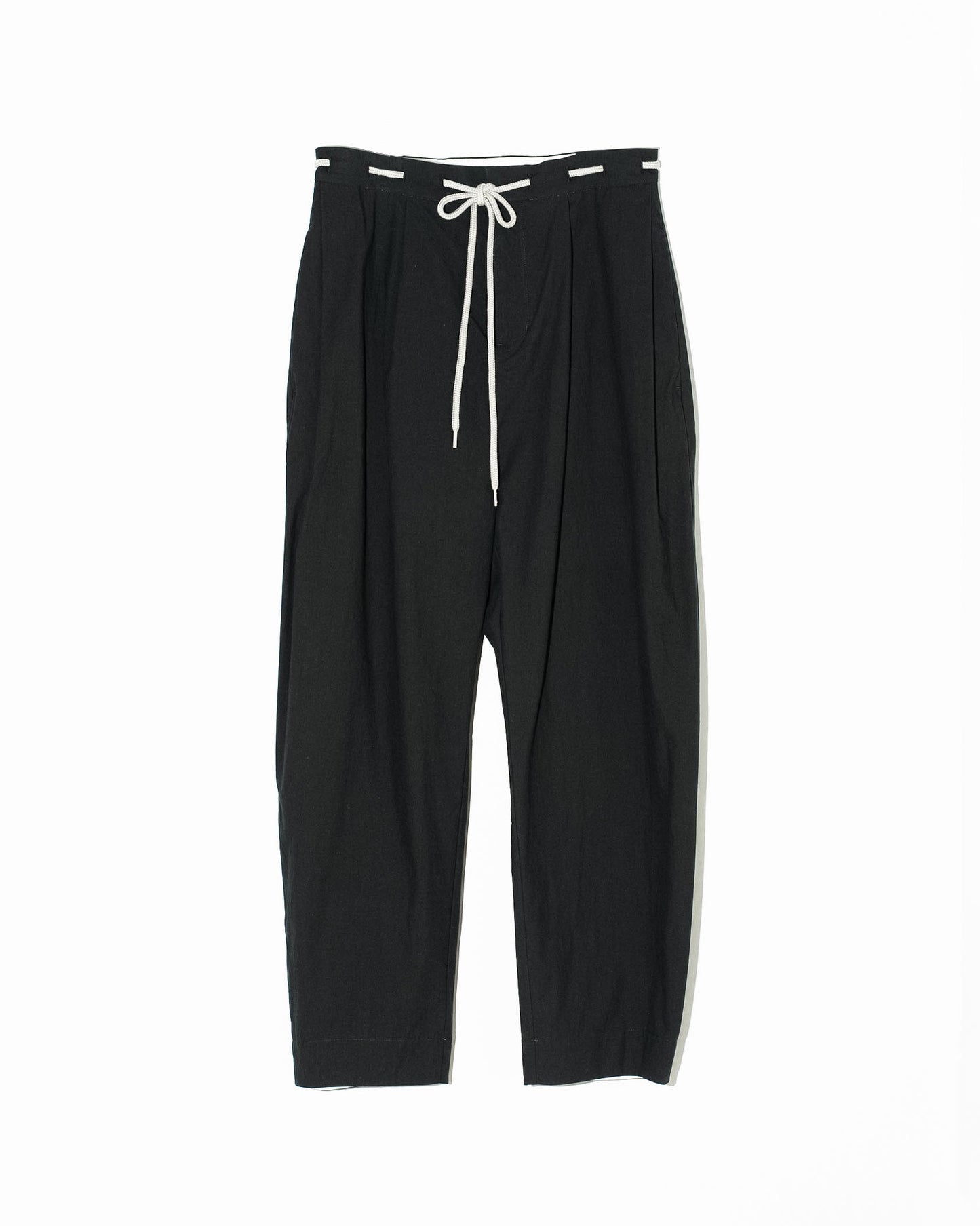 COTTON BROAD BARREL TROUSERS - BLACK