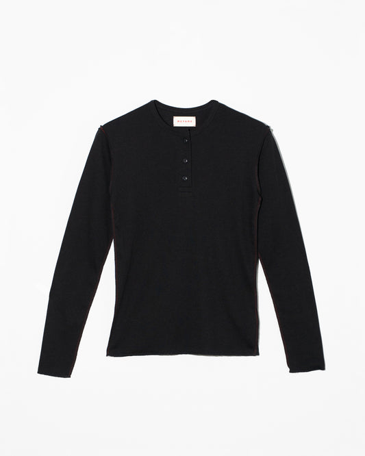 SOFT RIB HENRY NECK - BLACK