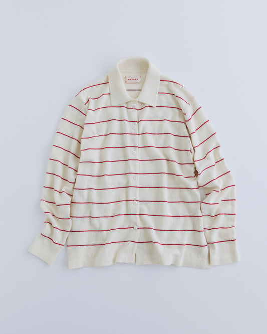 BORDER COTTON KNIT CARDIGAN - WHITE