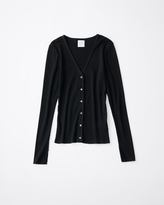 FRESCA-ZERO THICK RIB V NECK CARDIGAN - BLACK