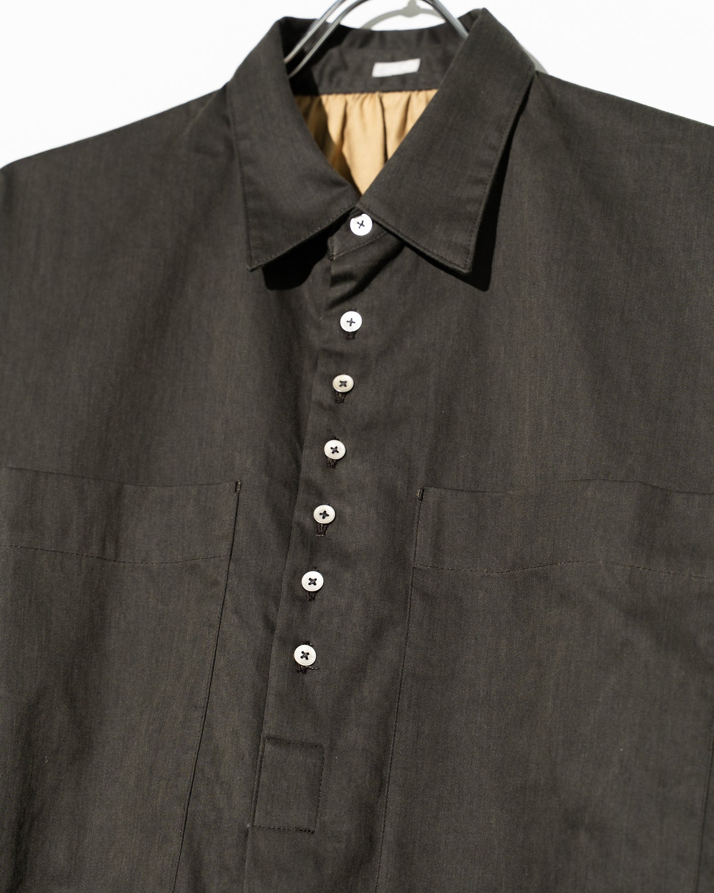 COTTN DYED SATIN OVER SIZE PULL OVER SHIRTS - BLACK