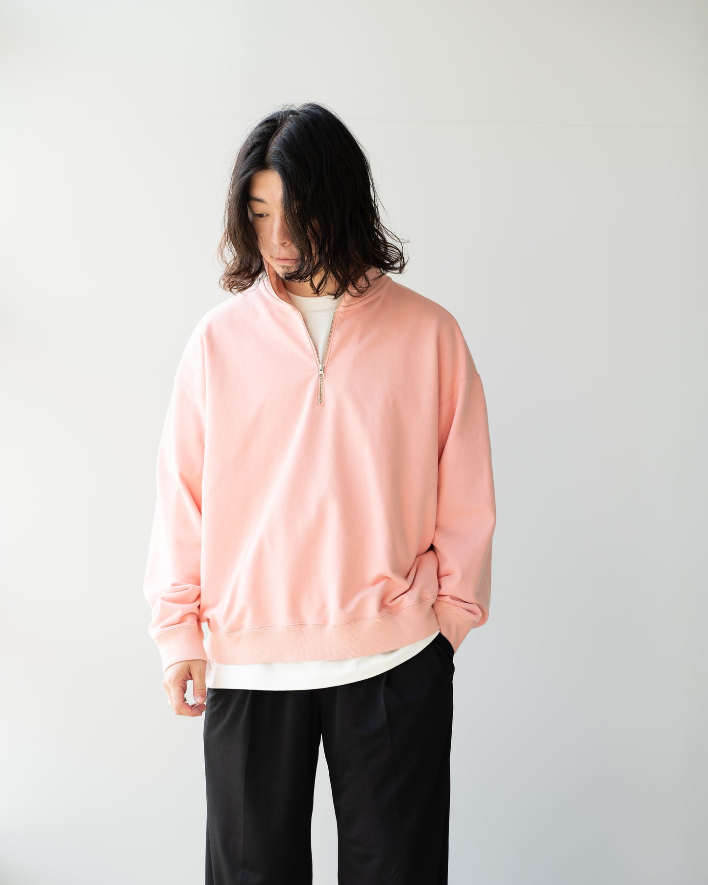 36G SUPER FINE GAUGE HALF ZIP PULLOVER - SALMON PINK