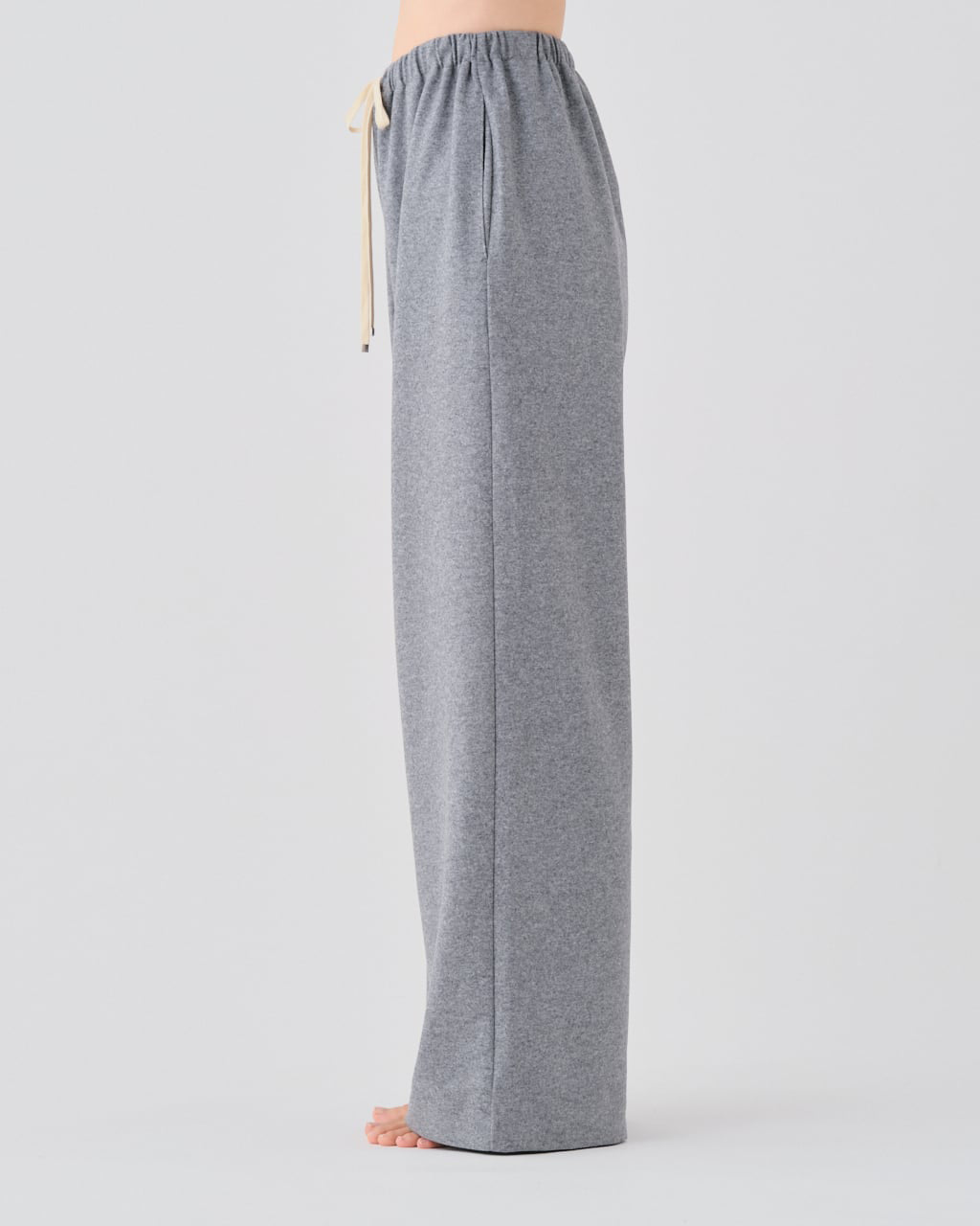 SUPER 160'S WOOL FLANNEL JERSEY DRAWSTRING EASY PANTS - TOP GRAY
