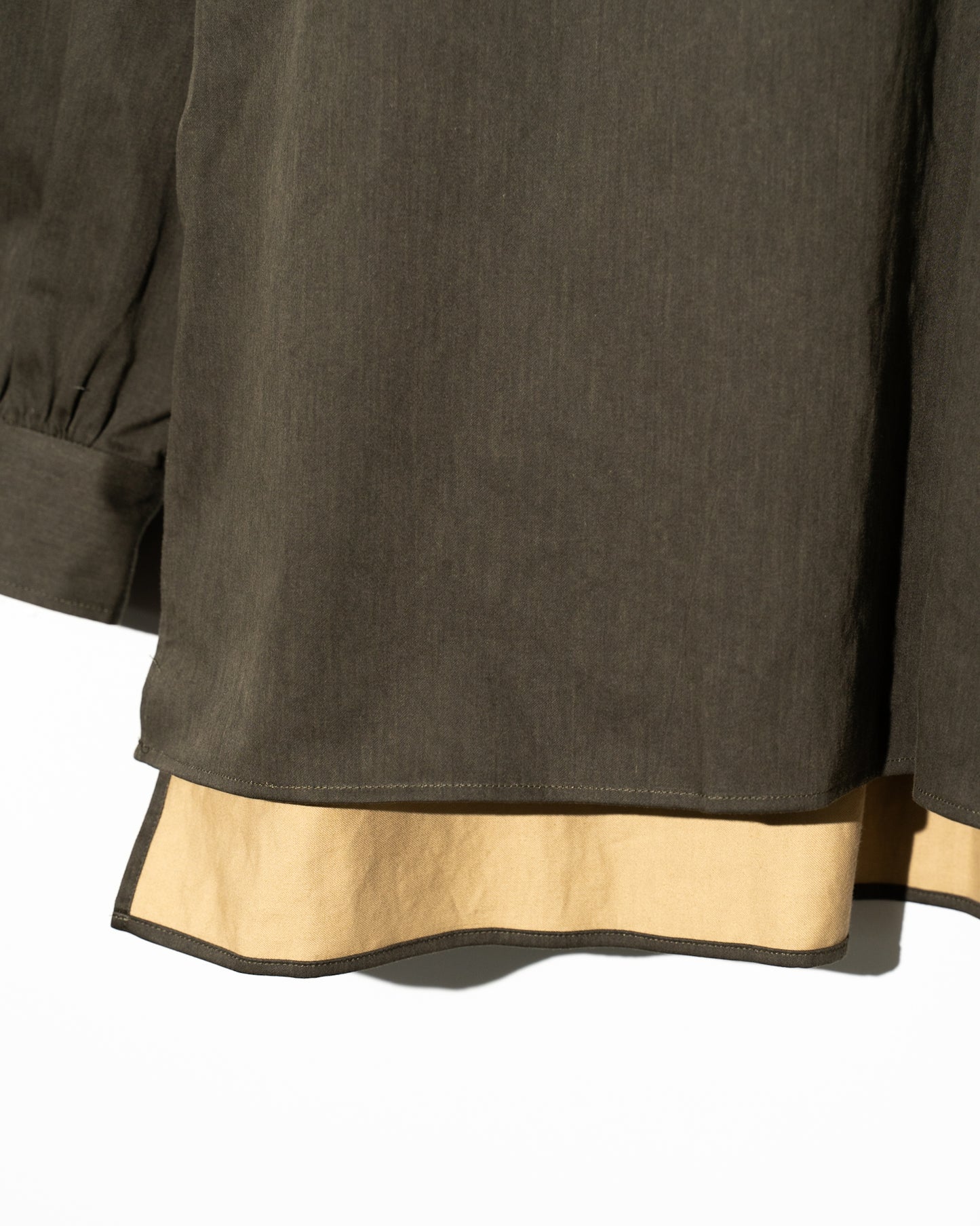 COTTN DYED SATIN OVER SIZE PULL OVER SHIRTS - KHAKI