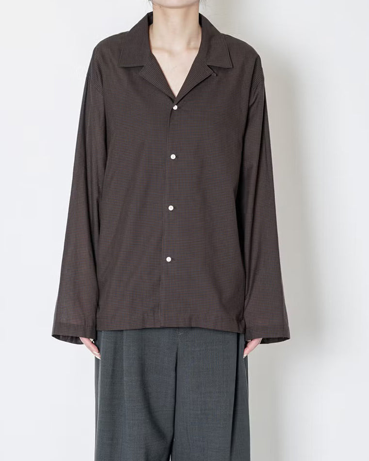 SILK BLENDED MINI CHECK PAJAMAS SHIRT -  BROWN