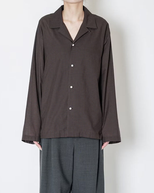 SILK BLENDED MINI CHECK PAJAMAS SHIRT -  BROWN