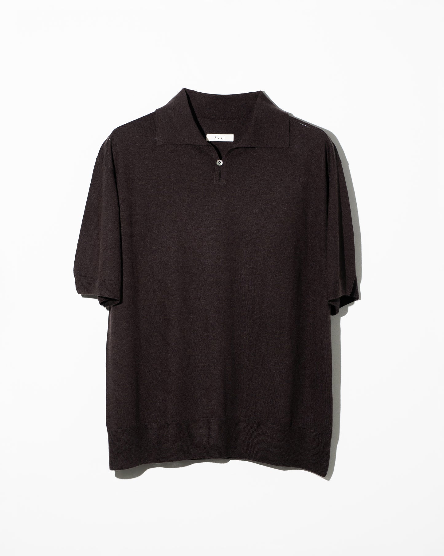 SILK CASHMERE S/S SKIPPER POLO - BROWN