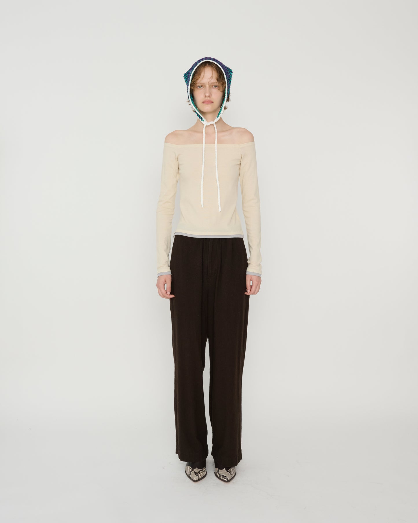 SILK NOIL GARMENT DYED PAJAMA PANTS - BROWN