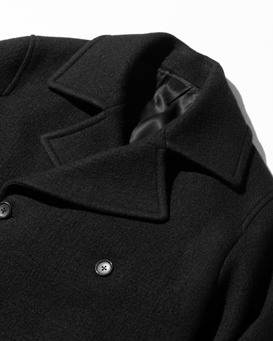 MELTON PEA COAT - BLACK