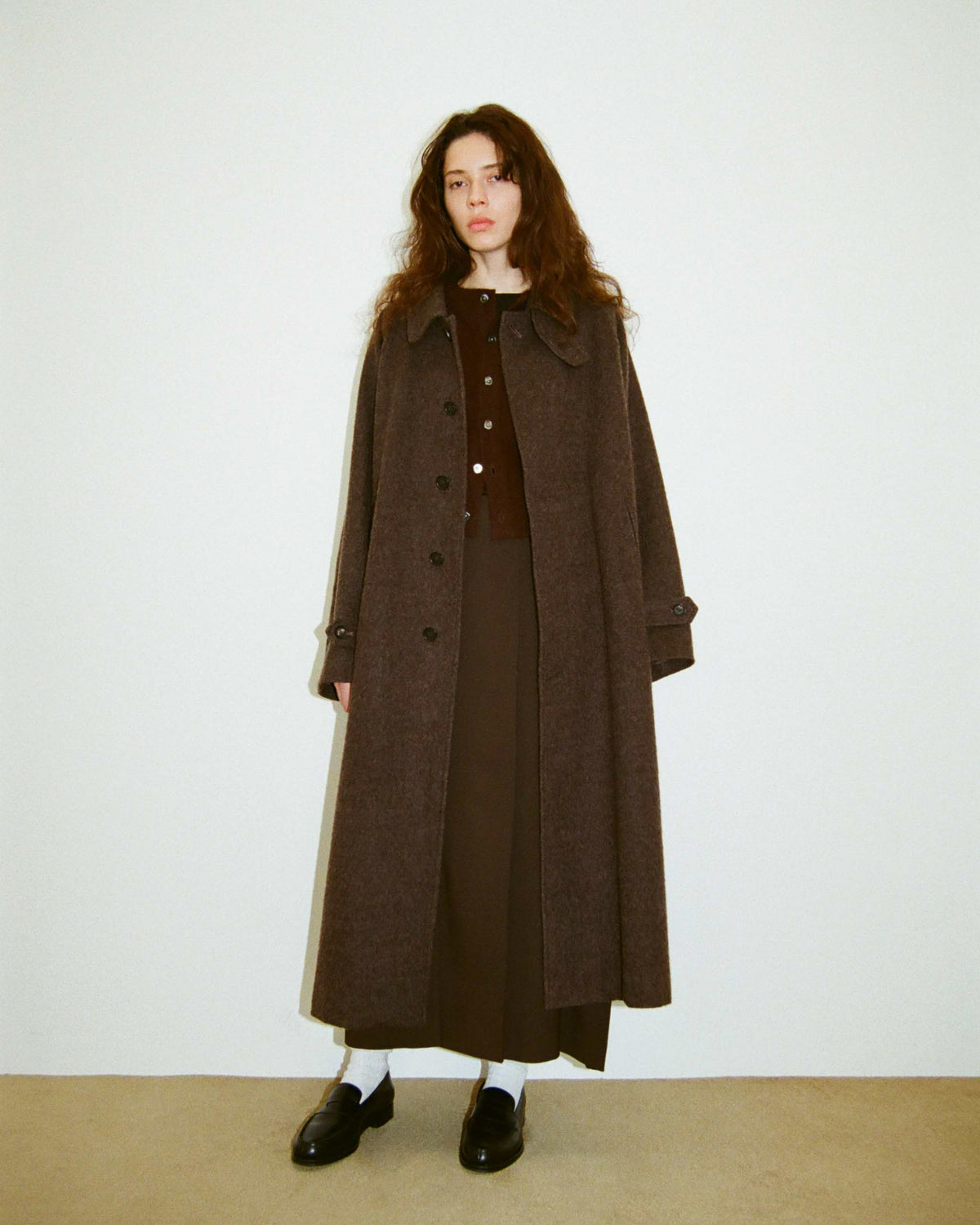 SINGLE BREASTED WOOL COAT - BROWN