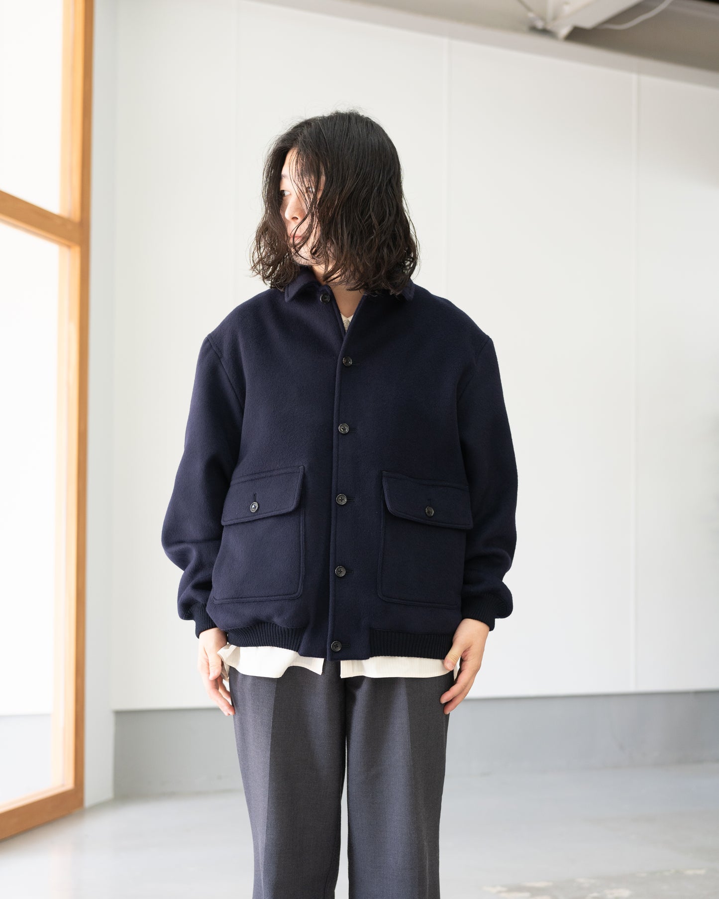 WOOL MELTON BASIC BLOUSON - NAVY