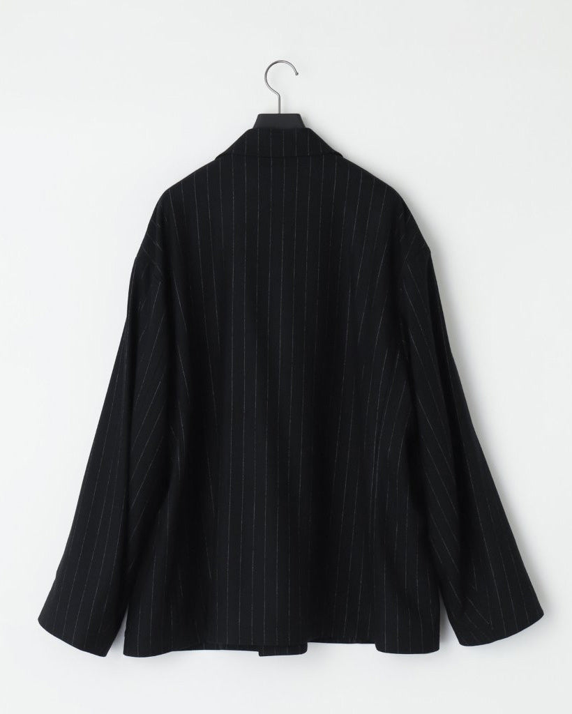 36G WOOL STRIPE DOUBLE JACKET - BLACK