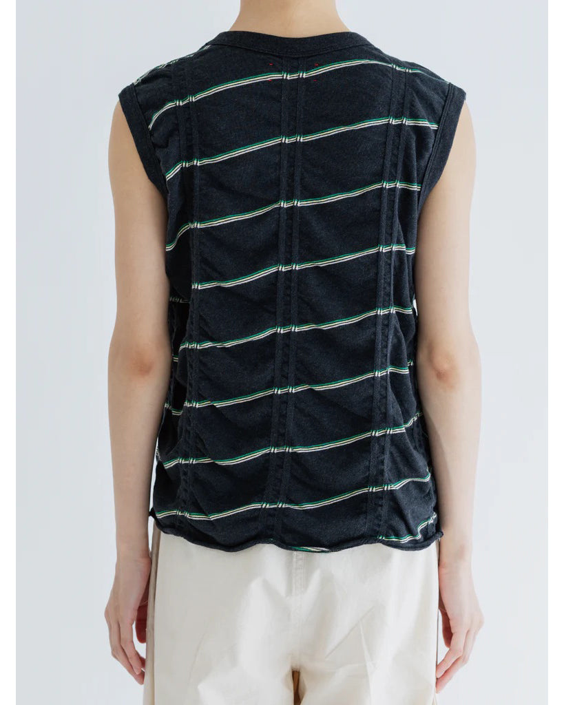TUCKED JACQUARD BORDER SLEEVELESS - BLACK