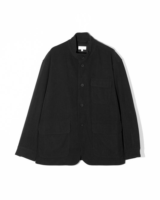 22G CUPRO FIBRIL RIB COLLARLESS COVERALLS - BLACK
