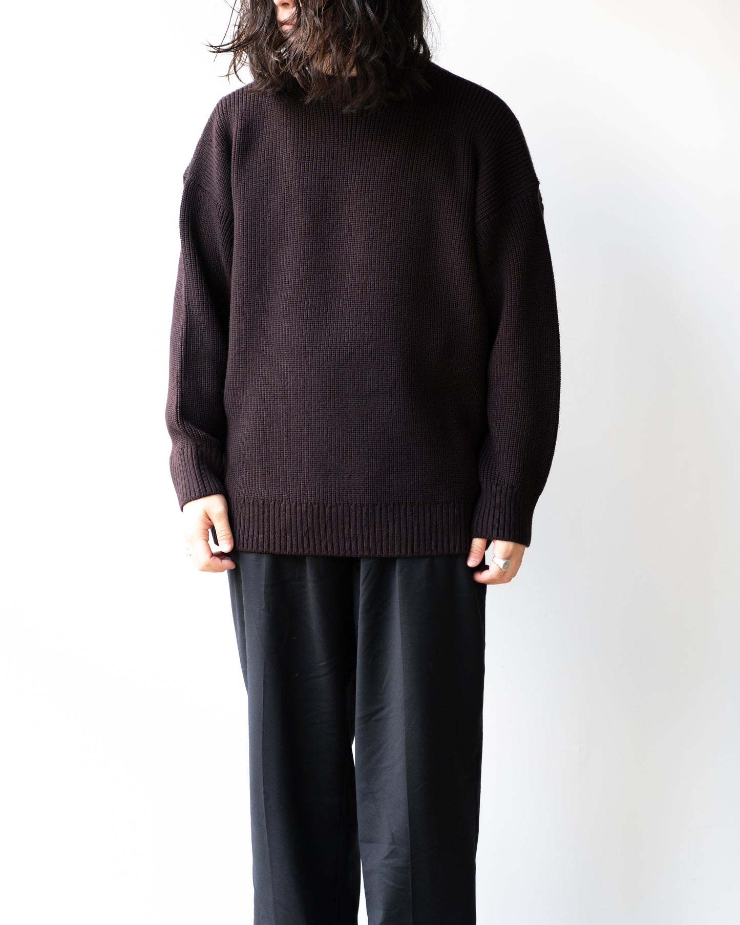 MERINO WOOL CREWNECK KNIT - BROWN