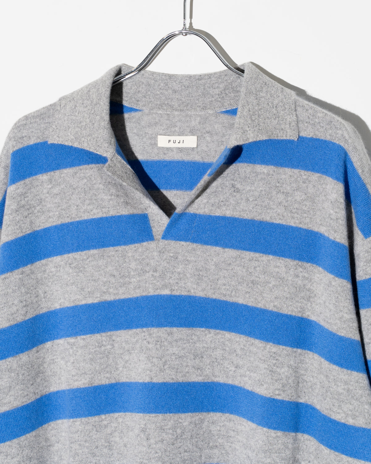 CASHMERE BORDER SKIPPER KNIT - GRAY