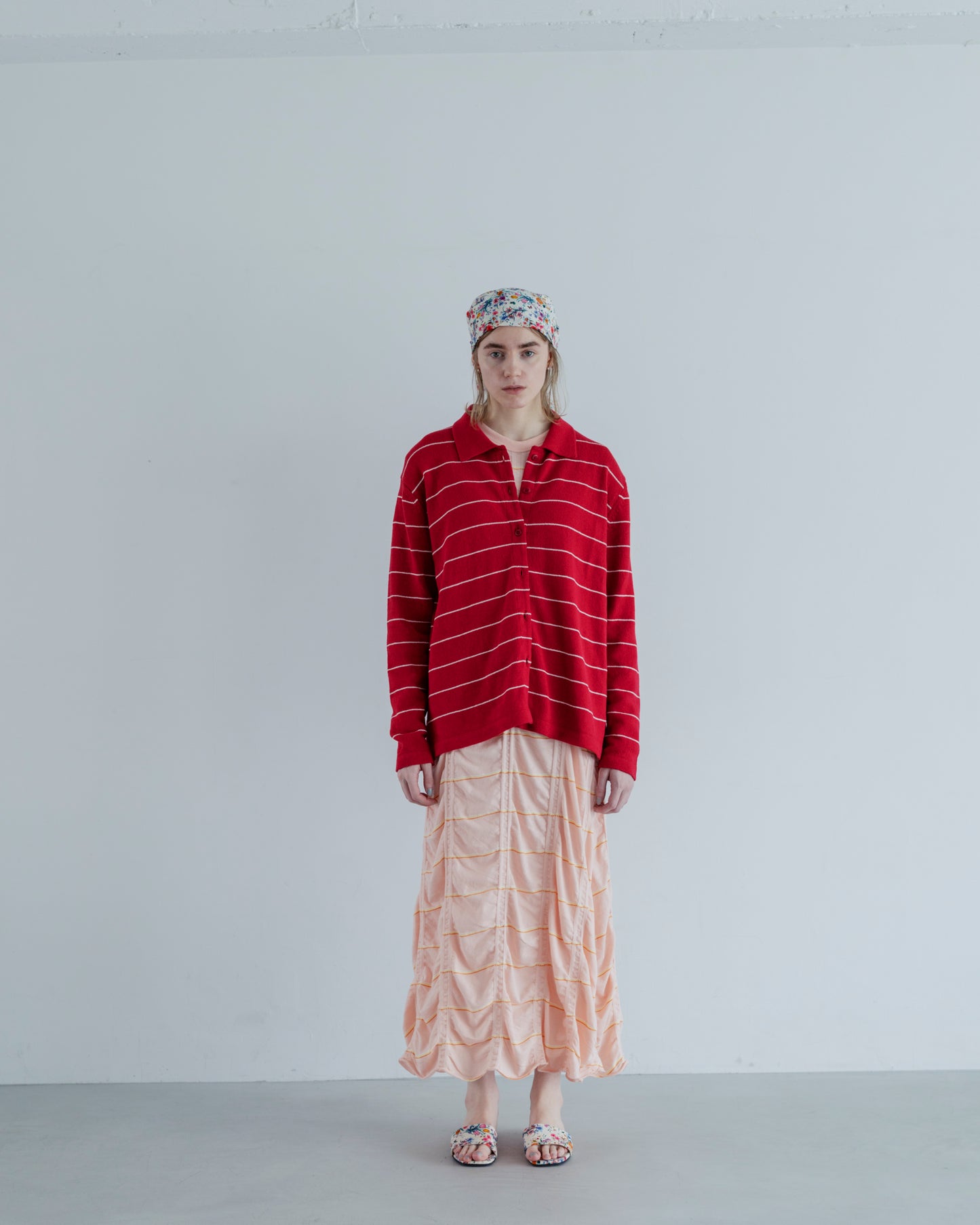 BORDER COTTON KNIT CARDIGAN - WHITE