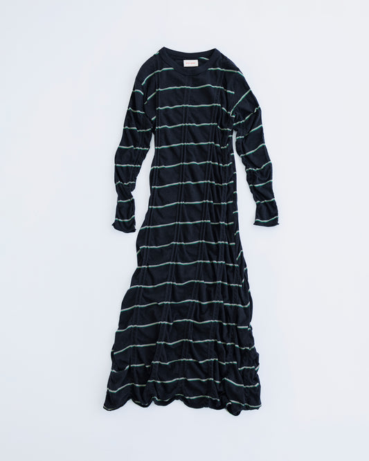 TUCKED JACQUARD BORDER DRESS - BLACK