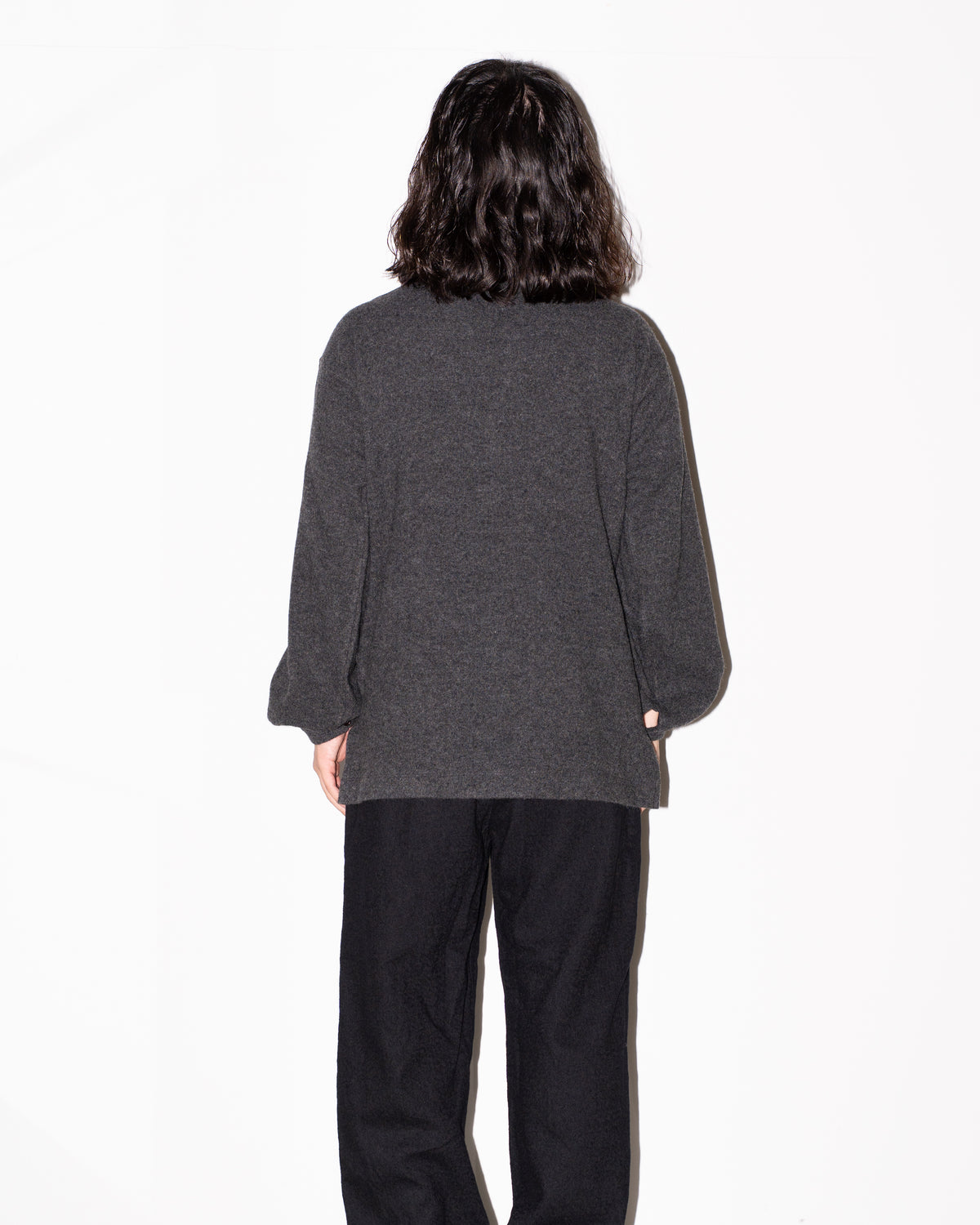 LAMBS CASHMERE KNIT SHIRT - CHARCOAL