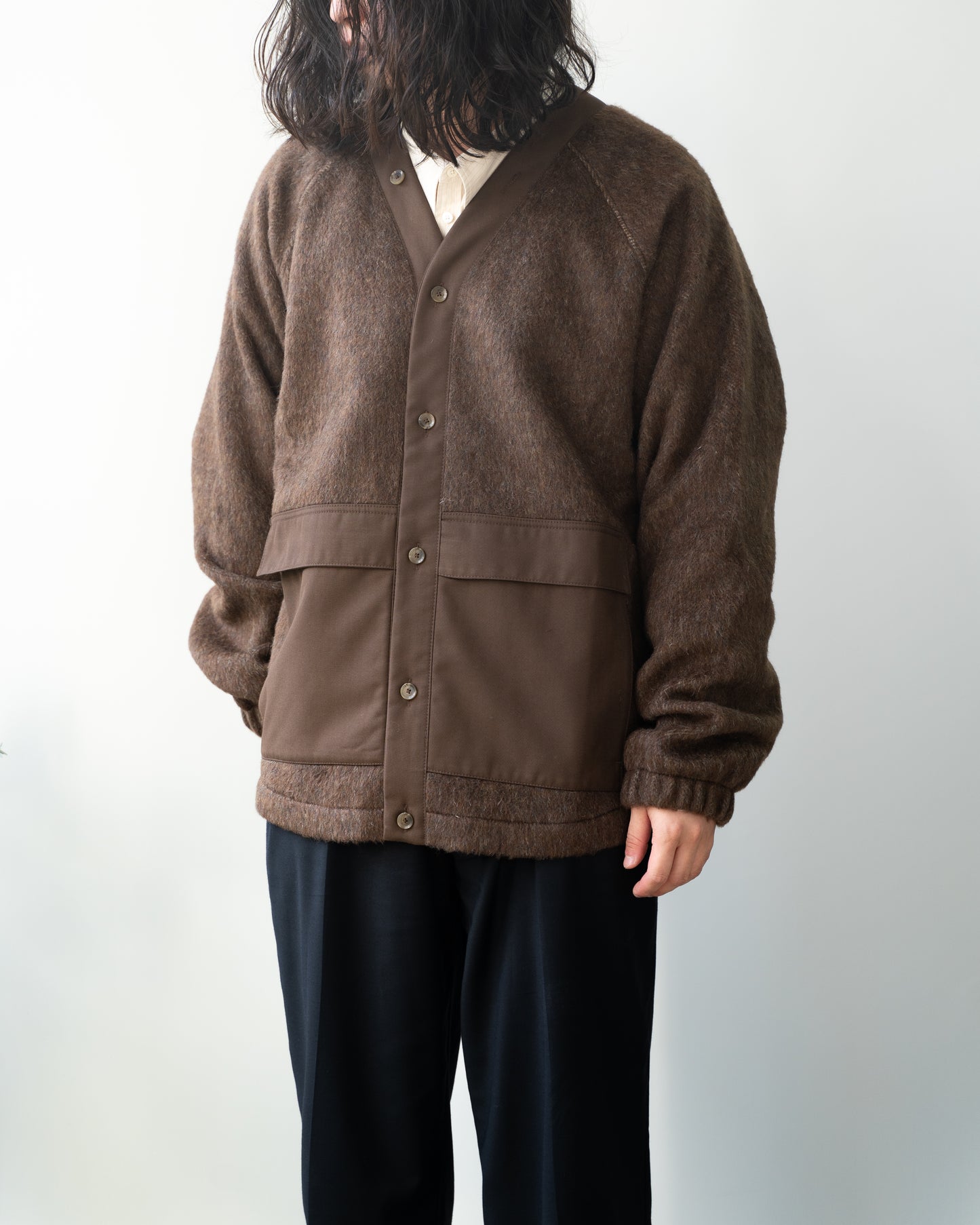 WOOL BLEND MELTON BERKUT CARDIGAN - VAN DYKE BROWN