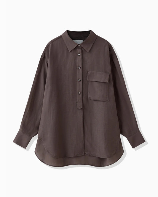 SHEER LINEN SHIRT - BROWN