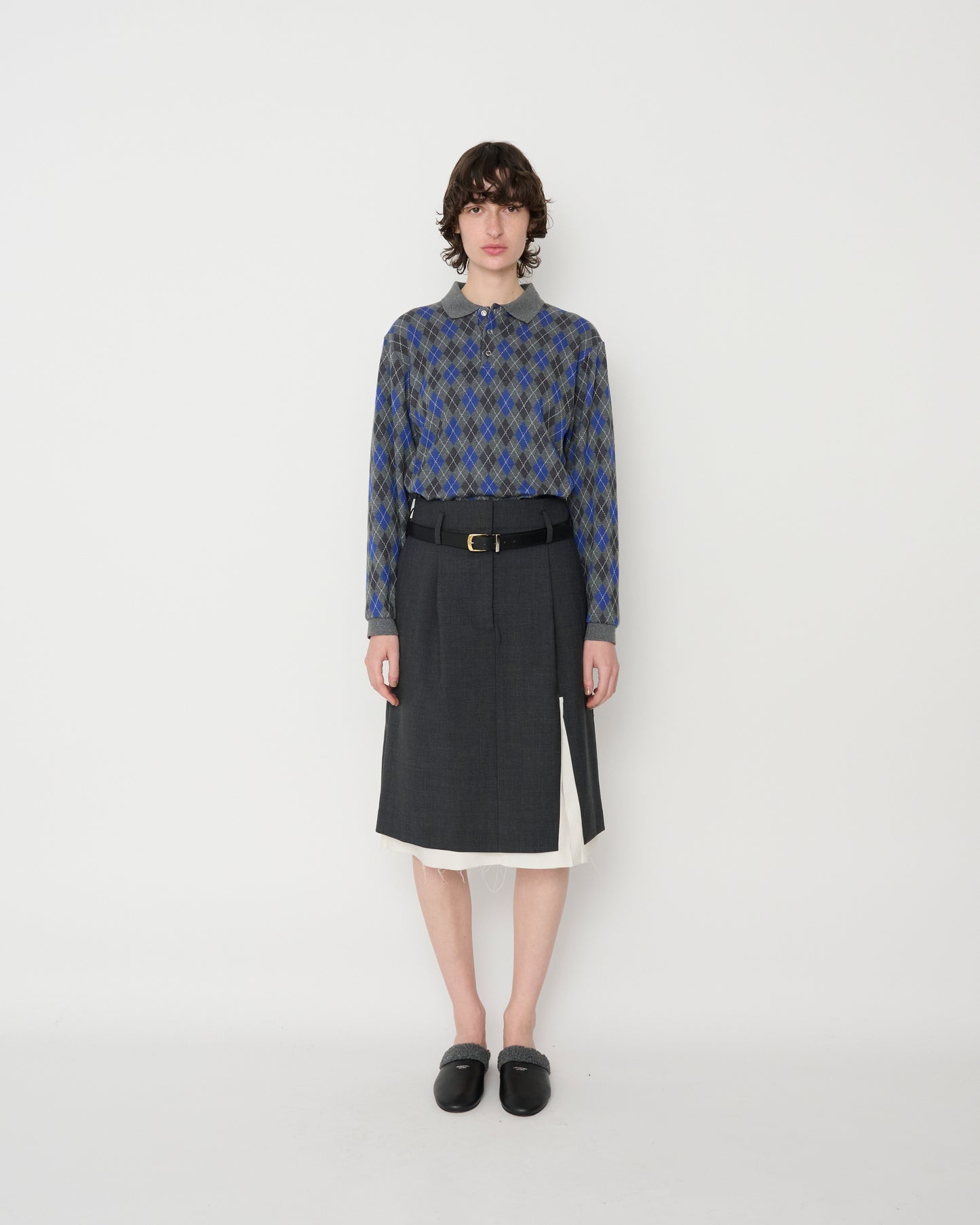 WOOL TROPICAL SLIT SKIRT - GRAY