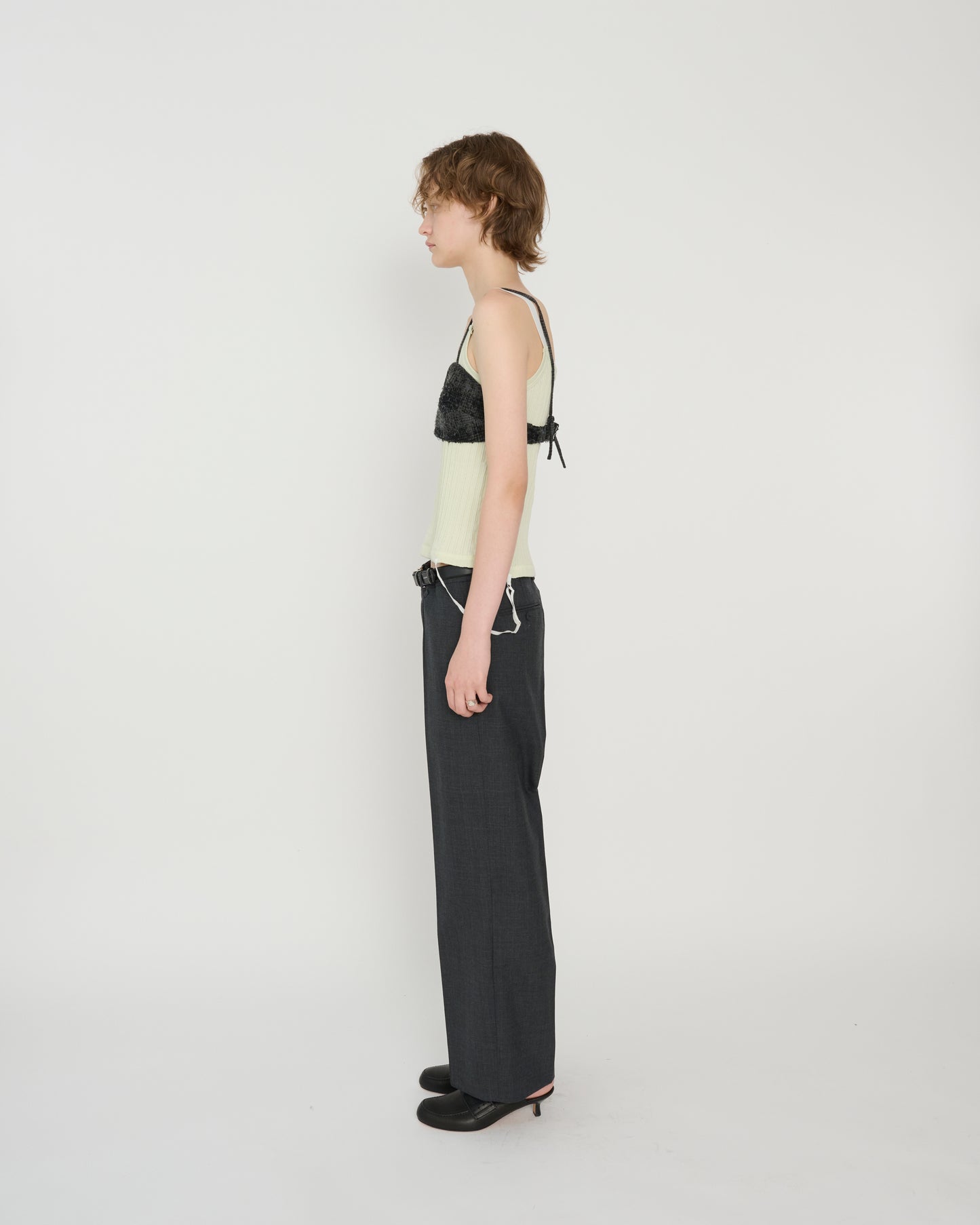WOOL TROPICAL LOW WAIST TROUSER - CHARCOAL