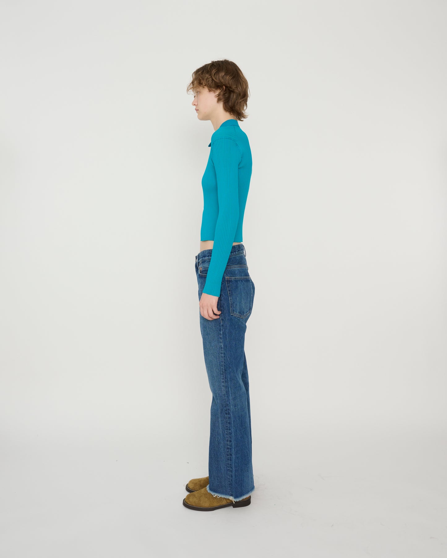 16G RIB DOUBLE ZIP CARDIGAN - AQUA BLUE