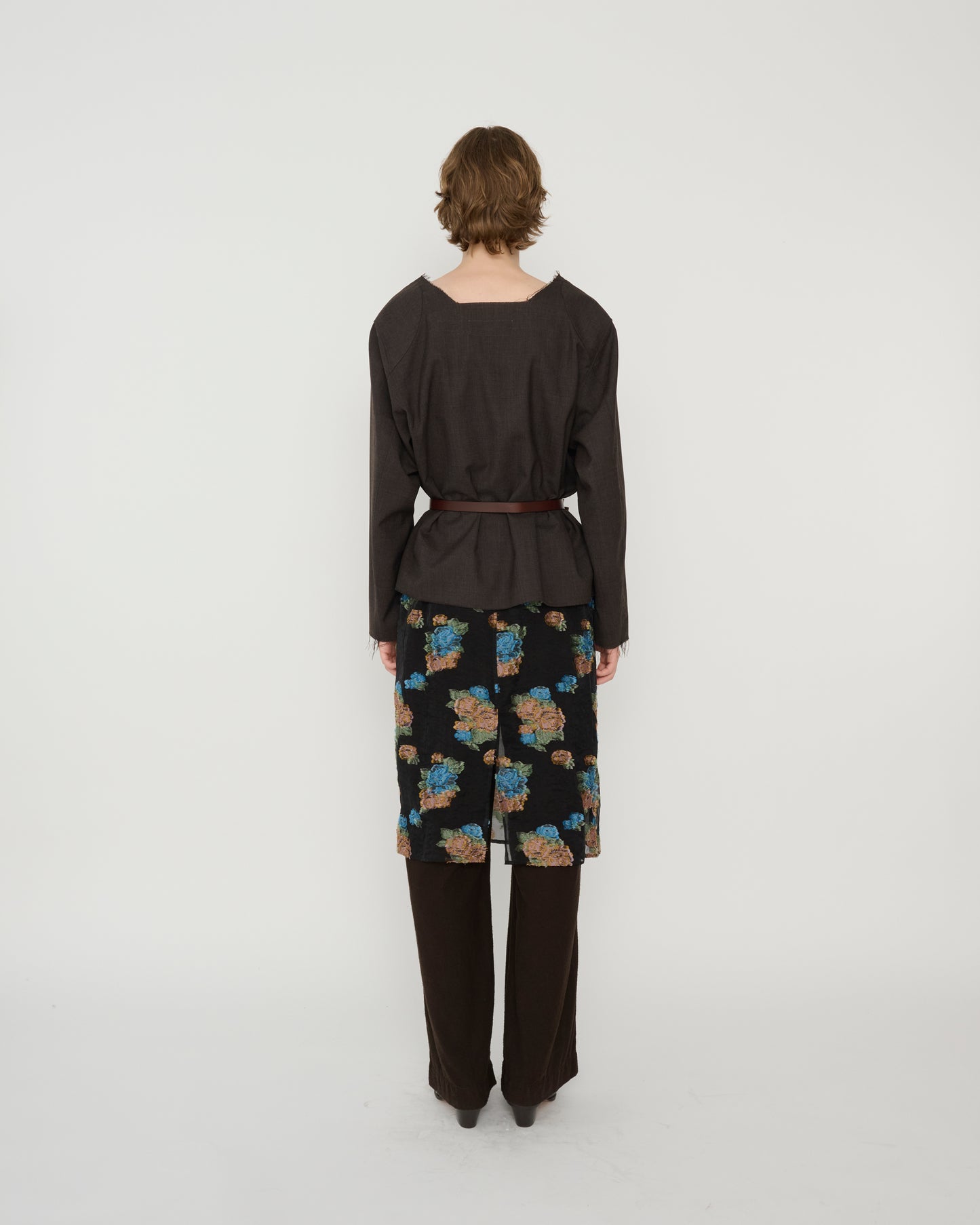 WASHABLE WOOL TROPICAL SQUARE NECK PULLOVER - BROWN