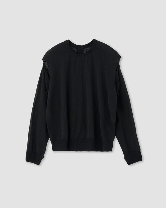 16G COTTON POLYESTER LINEN FRONT AND BACK PULLOVER - BLACK