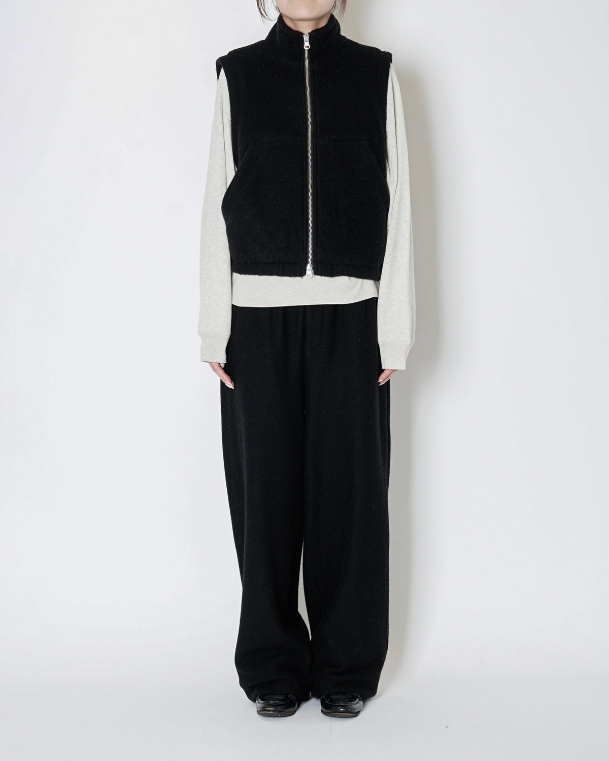 WOOL JERSEY EASY PANTS - BLACK