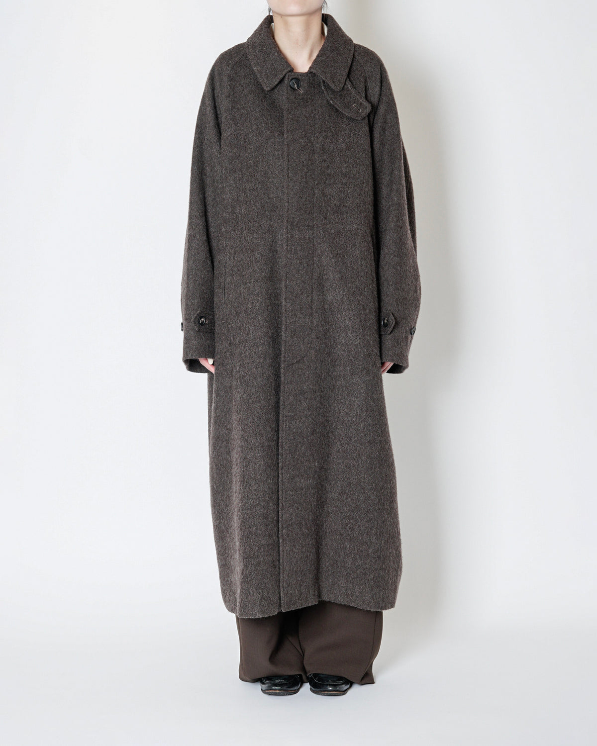 SINGLE BREASTED WOOL COAT - BROWN
