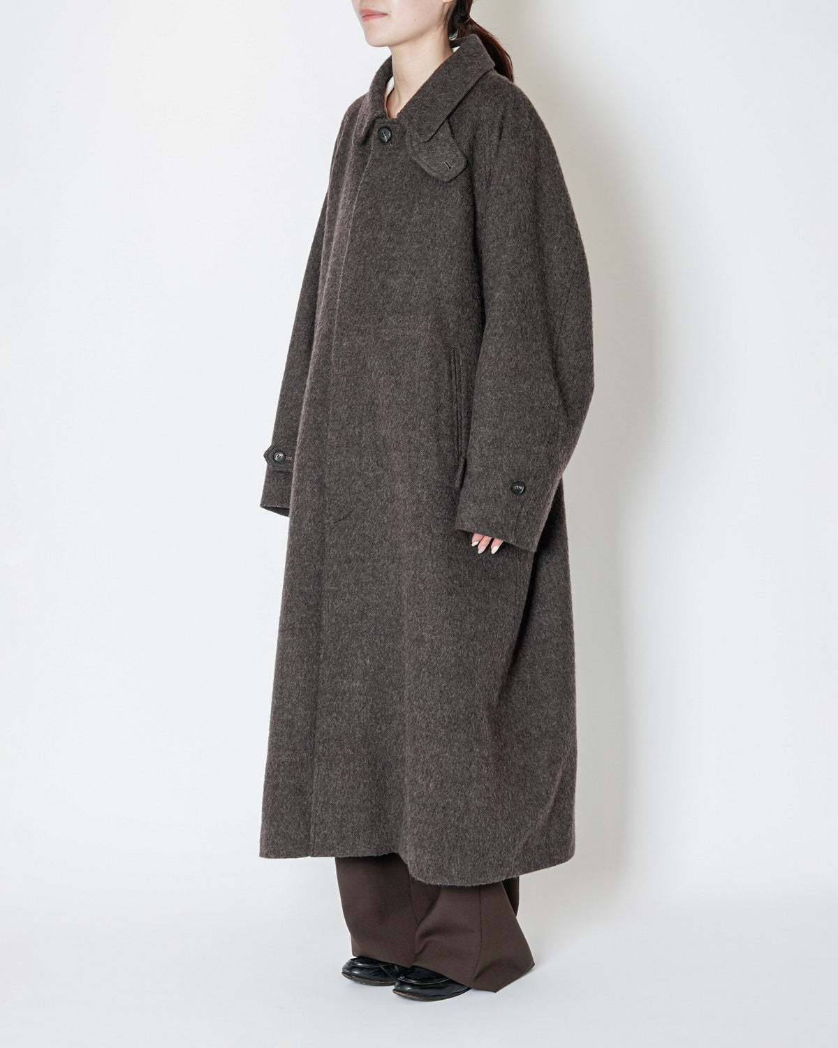 SINGLE BREASTED WOOL COAT - BROWN
