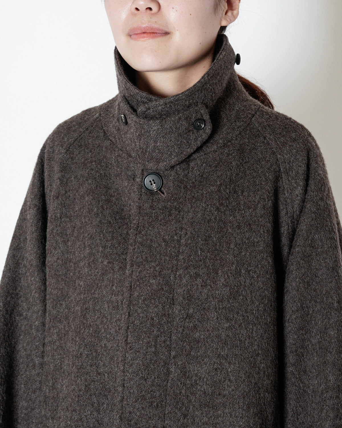 SINGLE BREASTED WOOL COAT - BROWN