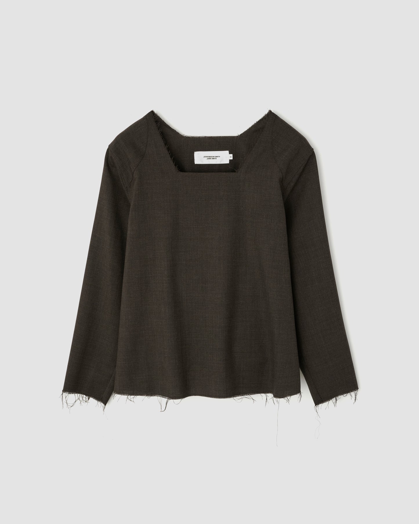 WASHABLE WOOL TROPICAL SQUARE NECK PULLOVER - BROWN