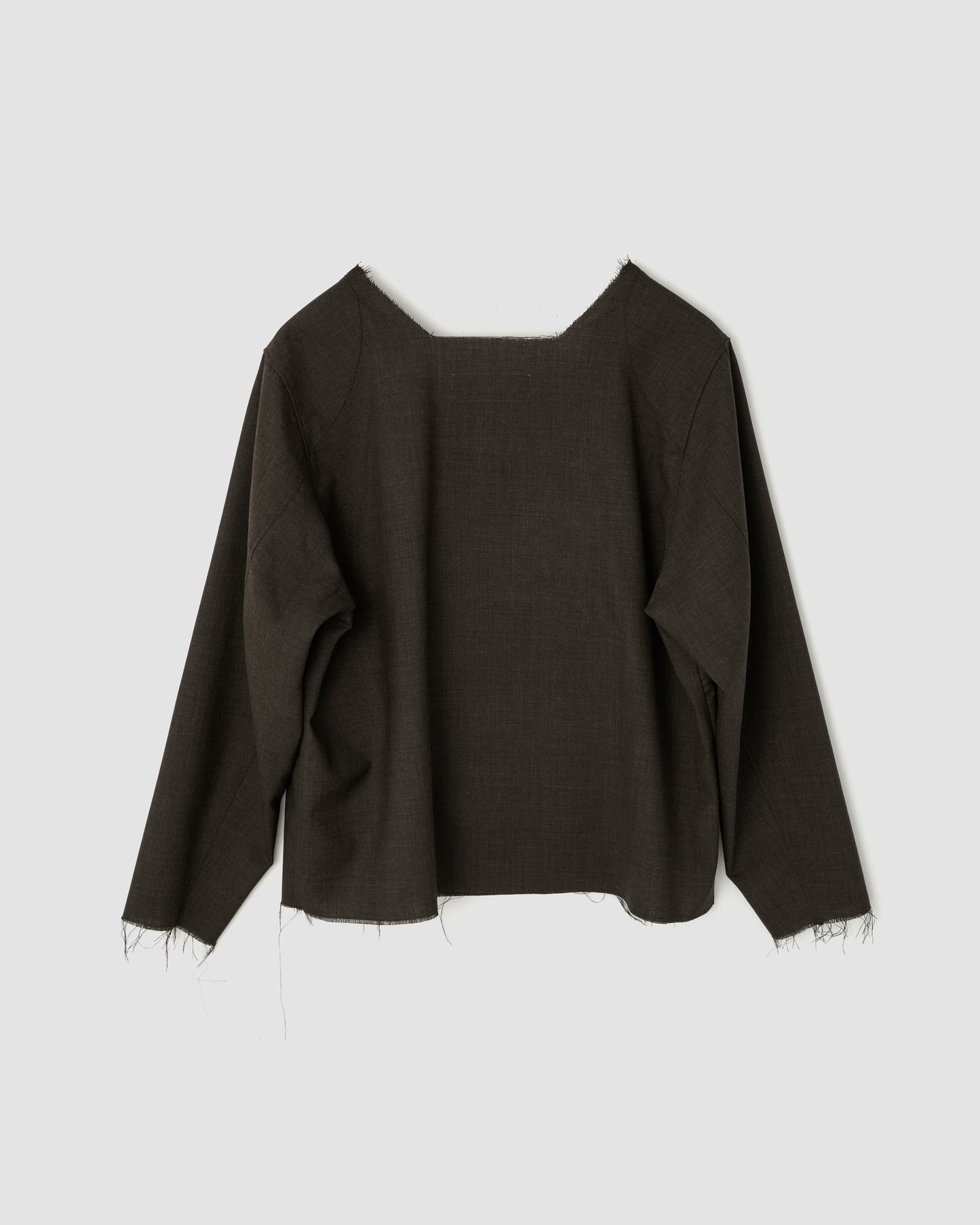 WASHABLE WOOL TROPICAL SQUARE NECK PULLOVER - BROWN