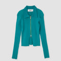 16G RIB DOUBLE ZIP CARDIGAN - AQUA BLUE