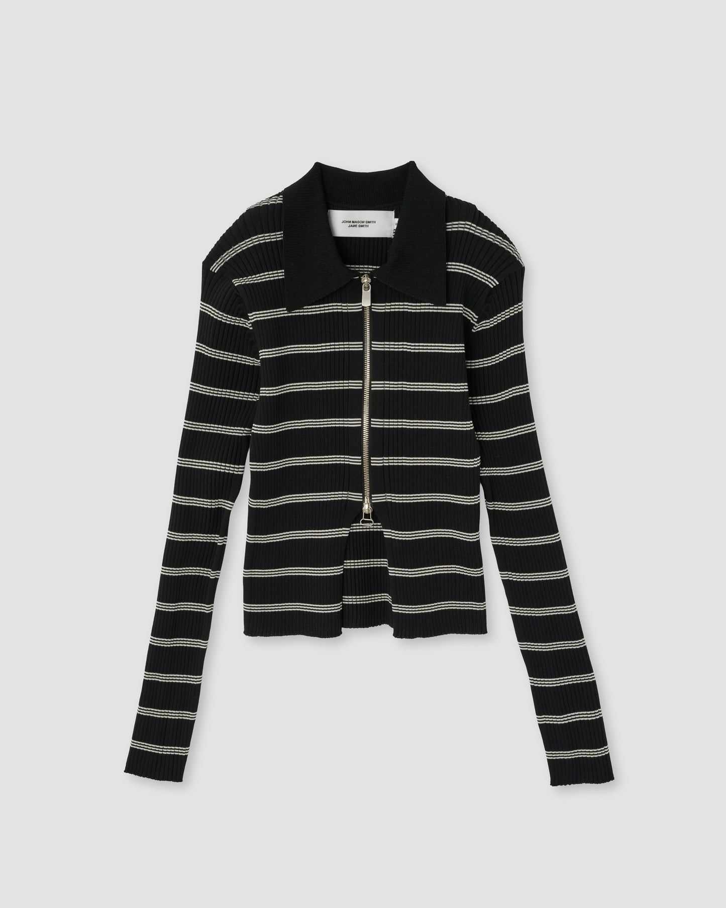 16G RIB DOUBLE ZIP CARDIGAN - BLACK BORDER